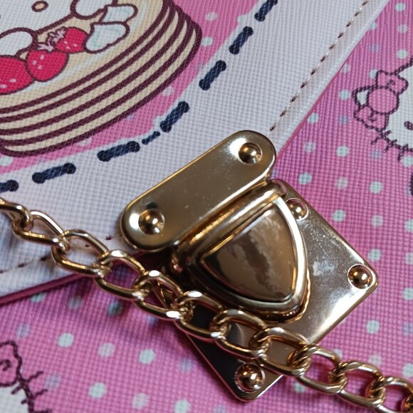 Hello Kitty Pink and White Envelope Style  Clutch Gold Chain Shoulder Bag - Picture 10 of 12